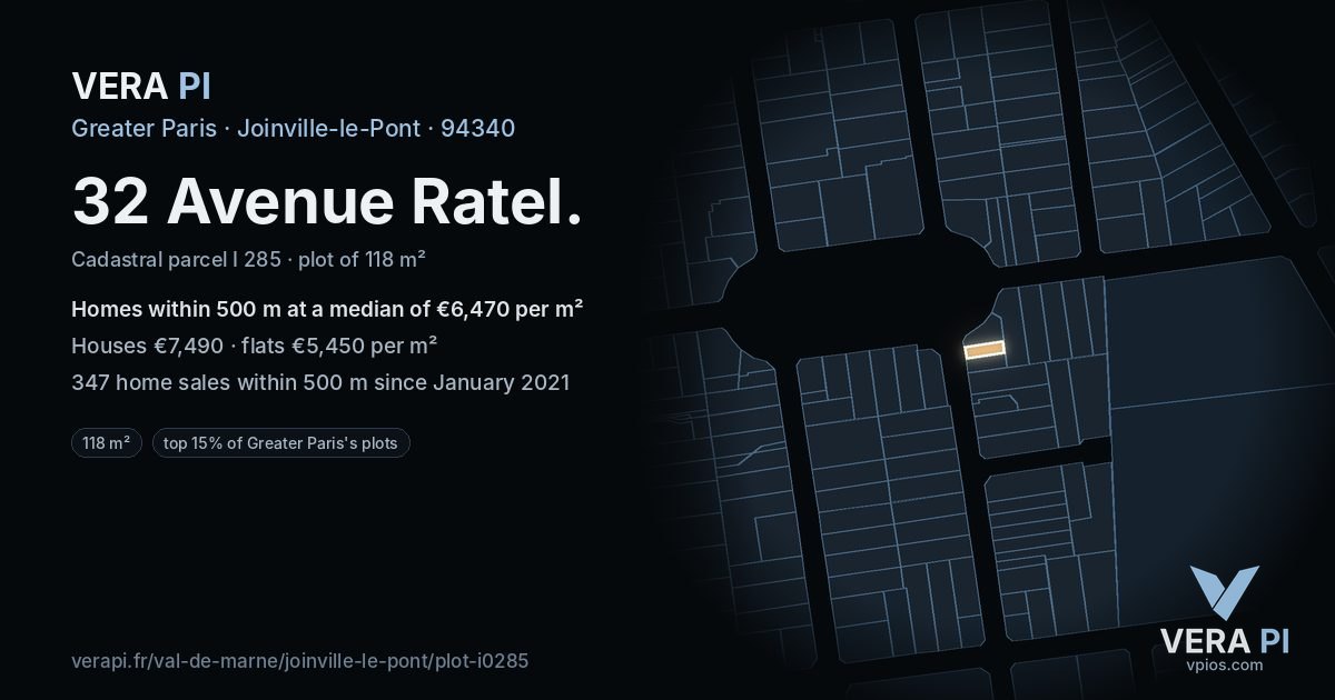 32 Avenue Ratel, Joinville-le-Pont at night – the plot lit, the parcels around coloured by the prices near them