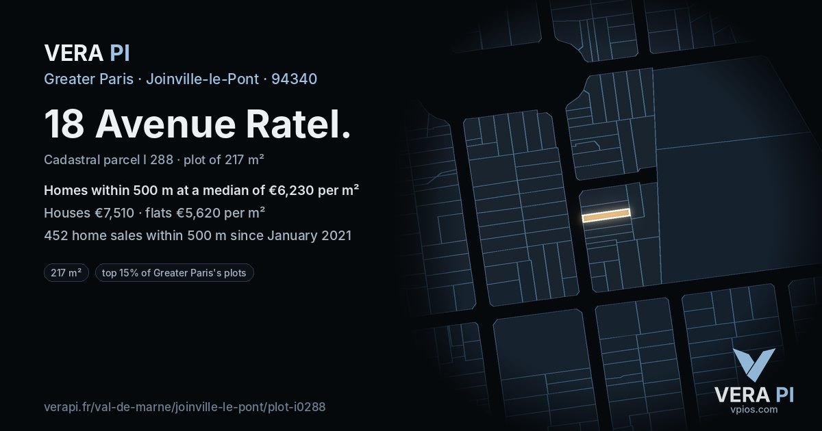 18 Avenue Ratel, Joinville-le-Pont at night – the plot lit, the parcels around coloured by the prices near them