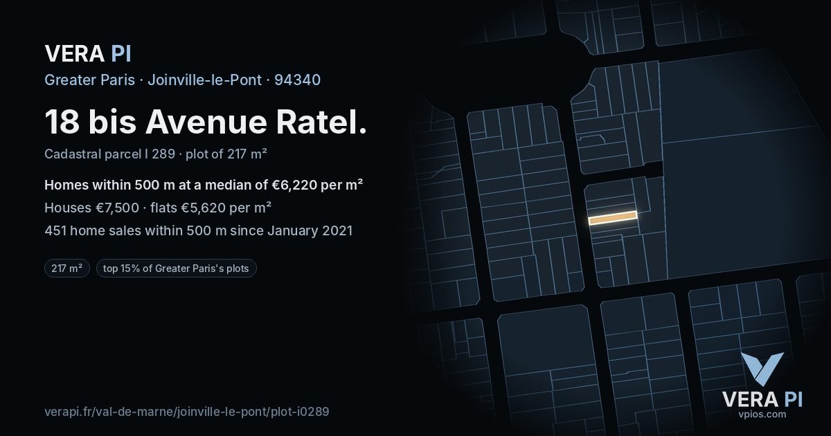 18 bis Avenue Ratel, Joinville-le-Pont at night – the plot lit, the parcels around coloured by the prices near them