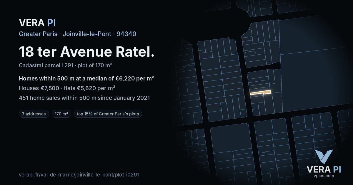 18 ter Avenue Ratel, Joinville-le-Pont at night – the plot lit, the parcels around coloured by the prices near them