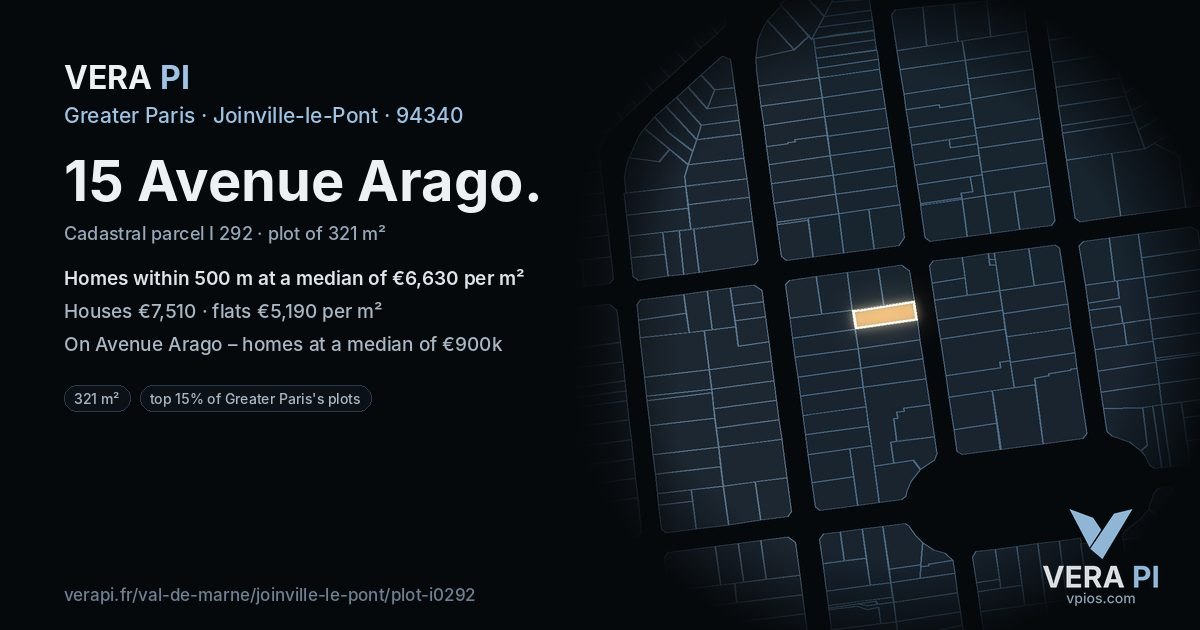 15 Avenue Arago, Joinville-le-Pont at night – the plot lit, the parcels around coloured by the prices near them