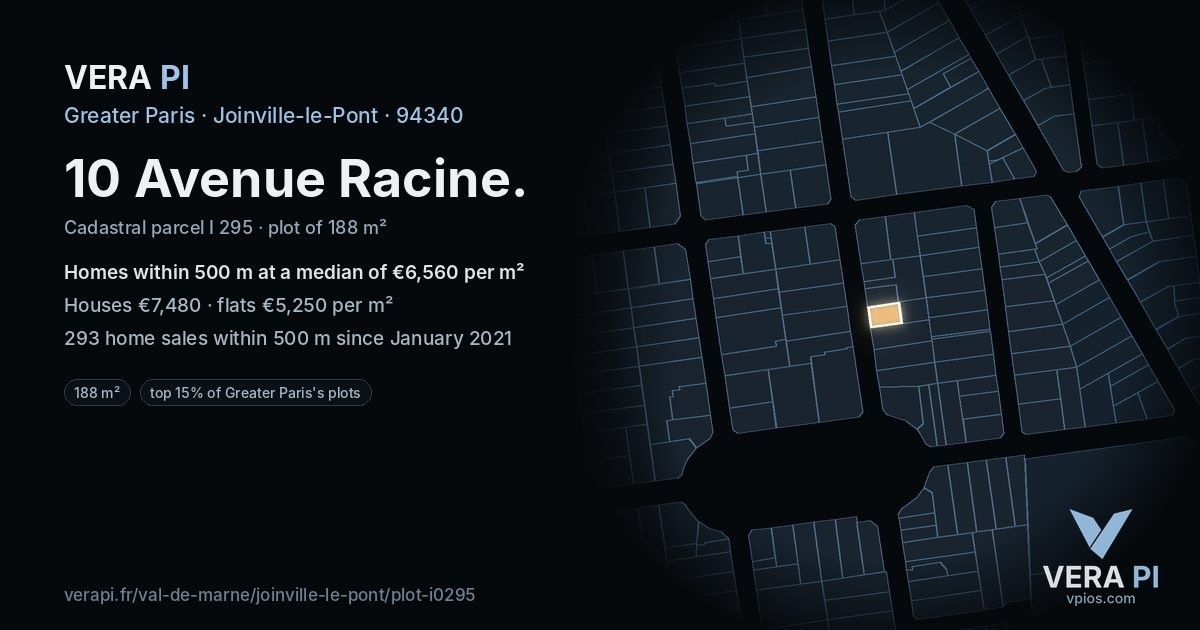 10 Avenue Racine, Joinville-le-Pont at night – the plot lit, the parcels around coloured by the prices near them