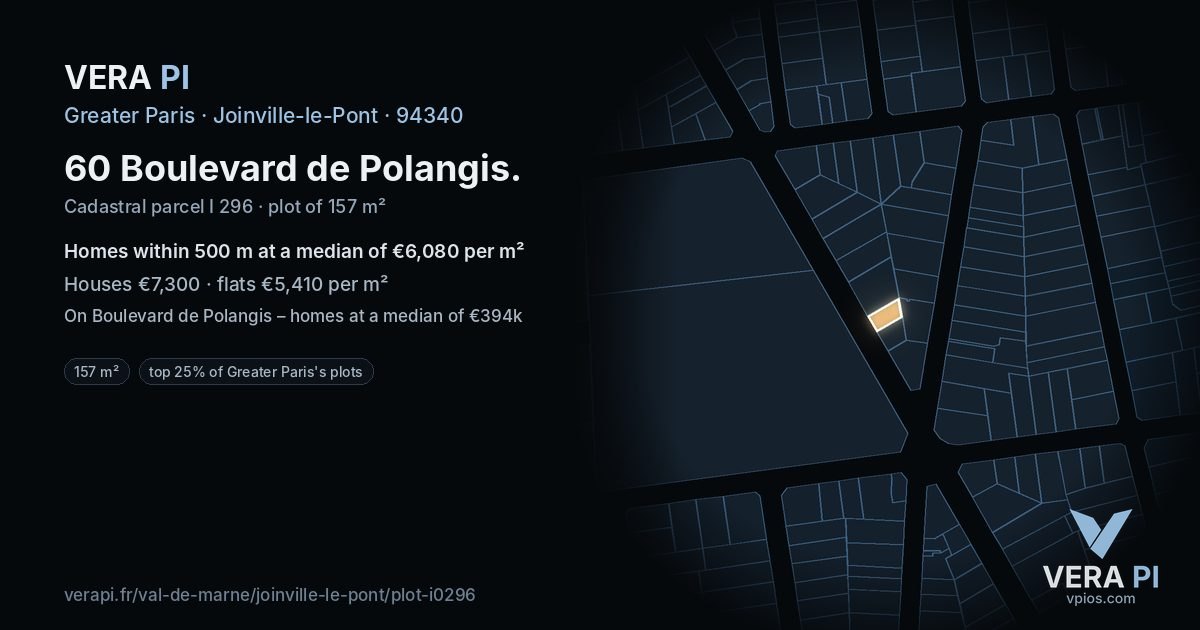 60 Boulevard de Polangis, Joinville-le-Pont at night – the plot lit, the parcels around coloured by the prices near them