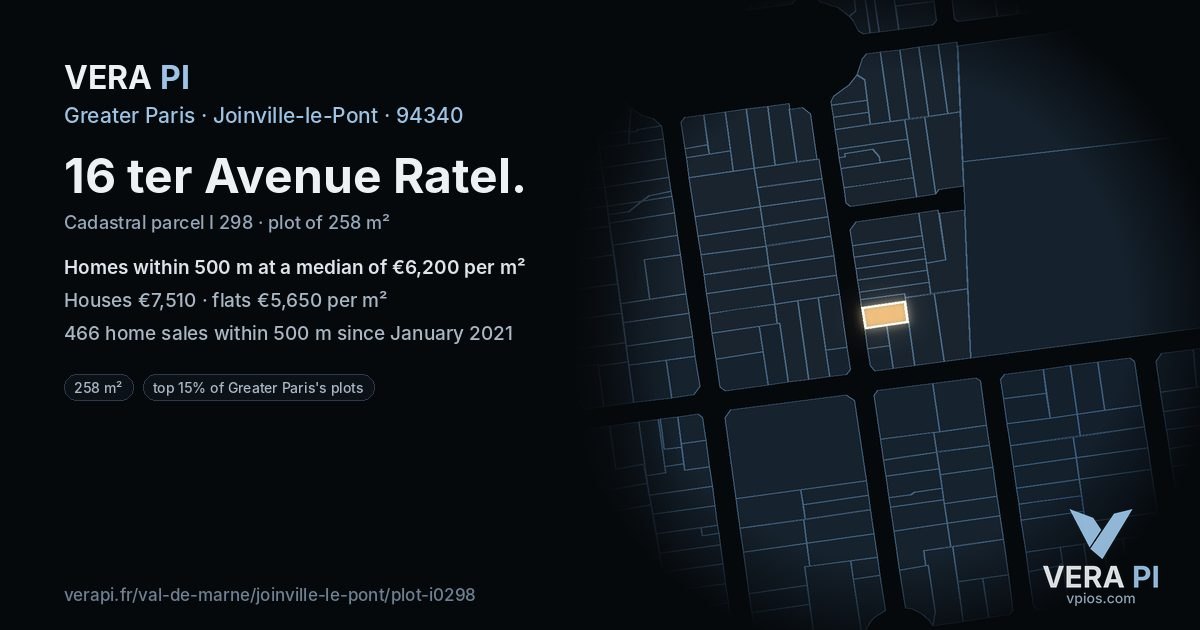 16 ter Avenue Ratel, Joinville-le-Pont at night – the plot lit, the parcels around coloured by the prices near them
