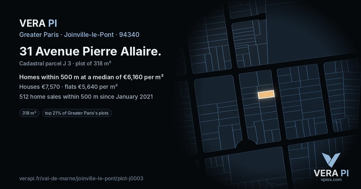 31 Avenue Pierre Allaire, Joinville-le-Pont at night – the plot lit, the parcels around coloured by the prices near them