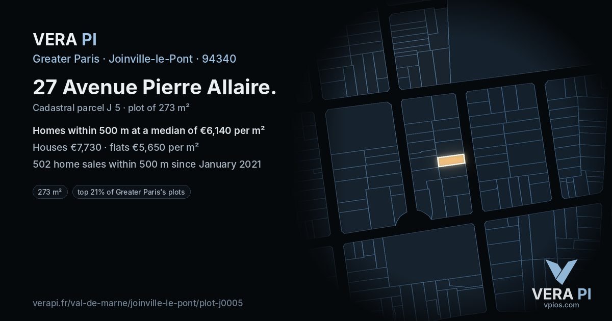 27 Avenue Pierre Allaire, Joinville-le-Pont at night – the plot lit, the parcels around coloured by the prices near them