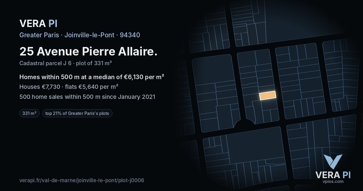 25 Avenue Pierre Allaire, Joinville-le-Pont at night – the plot lit, the parcels around coloured by the prices near them