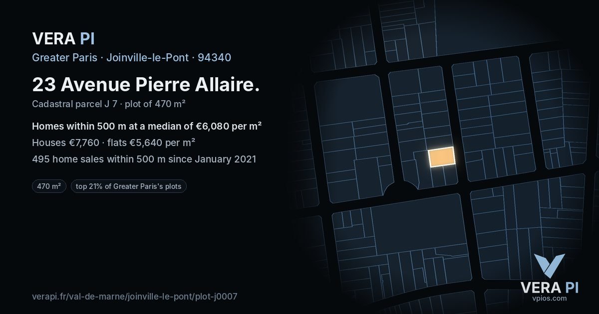 23 Avenue Pierre Allaire, Joinville-le-Pont at night – the plot lit, the parcels around coloured by the prices near them