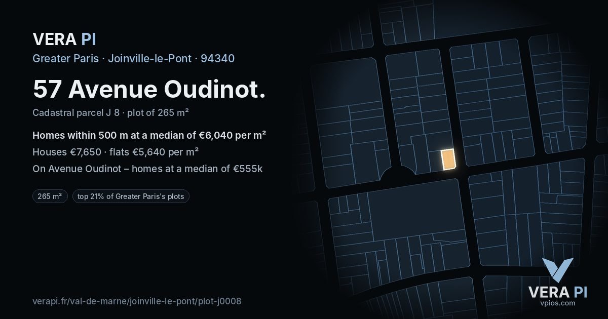 57 Avenue Oudinot, Joinville-le-Pont at night – the plot lit, the parcels around coloured by the prices near them