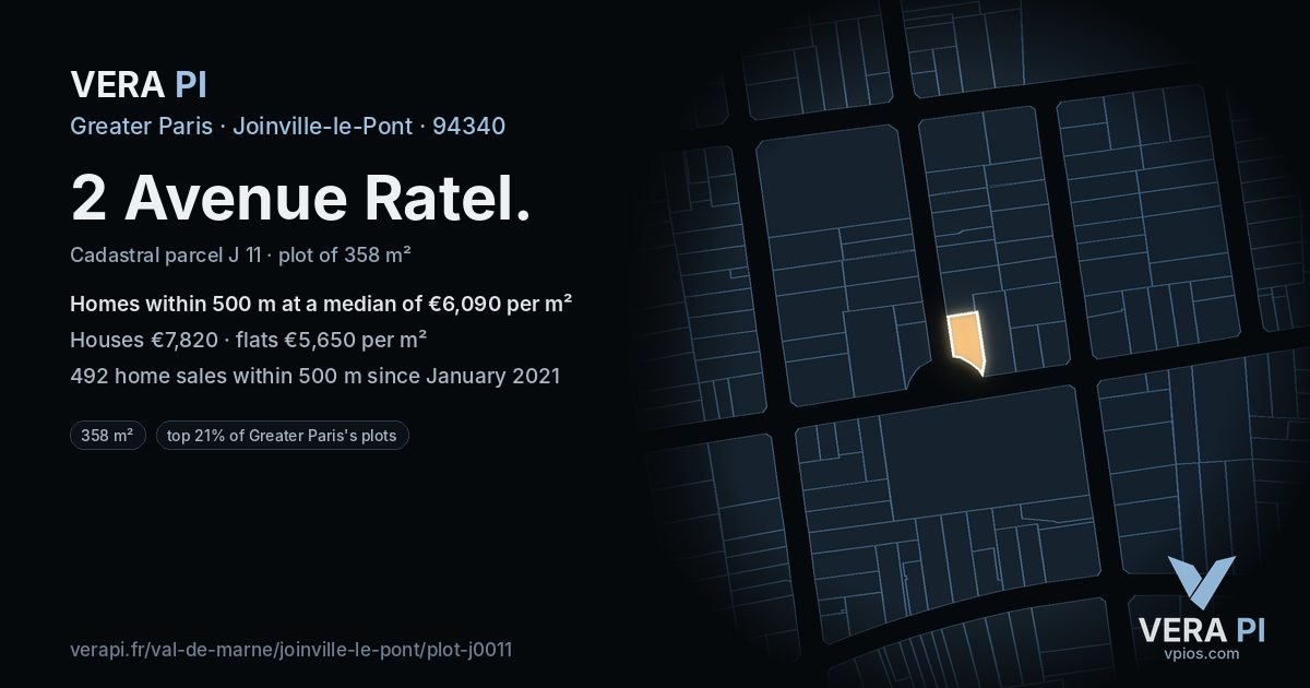 2 Avenue Ratel, Joinville-le-Pont at night – the plot lit, the parcels around coloured by the prices near them