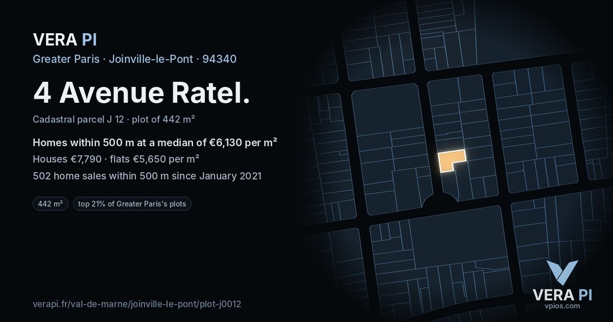 4 Avenue Ratel, Joinville-le-Pont at night – the plot lit, the parcels around coloured by the prices near them