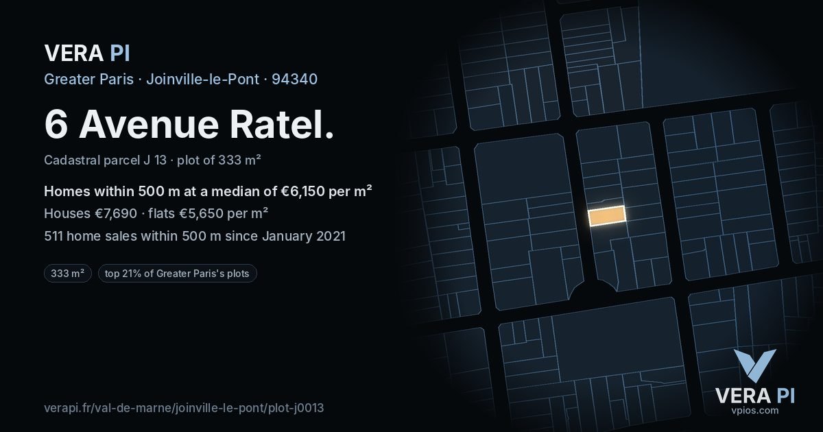 6 Avenue Ratel, Joinville-le-Pont at night – the plot lit, the parcels around coloured by the prices near them