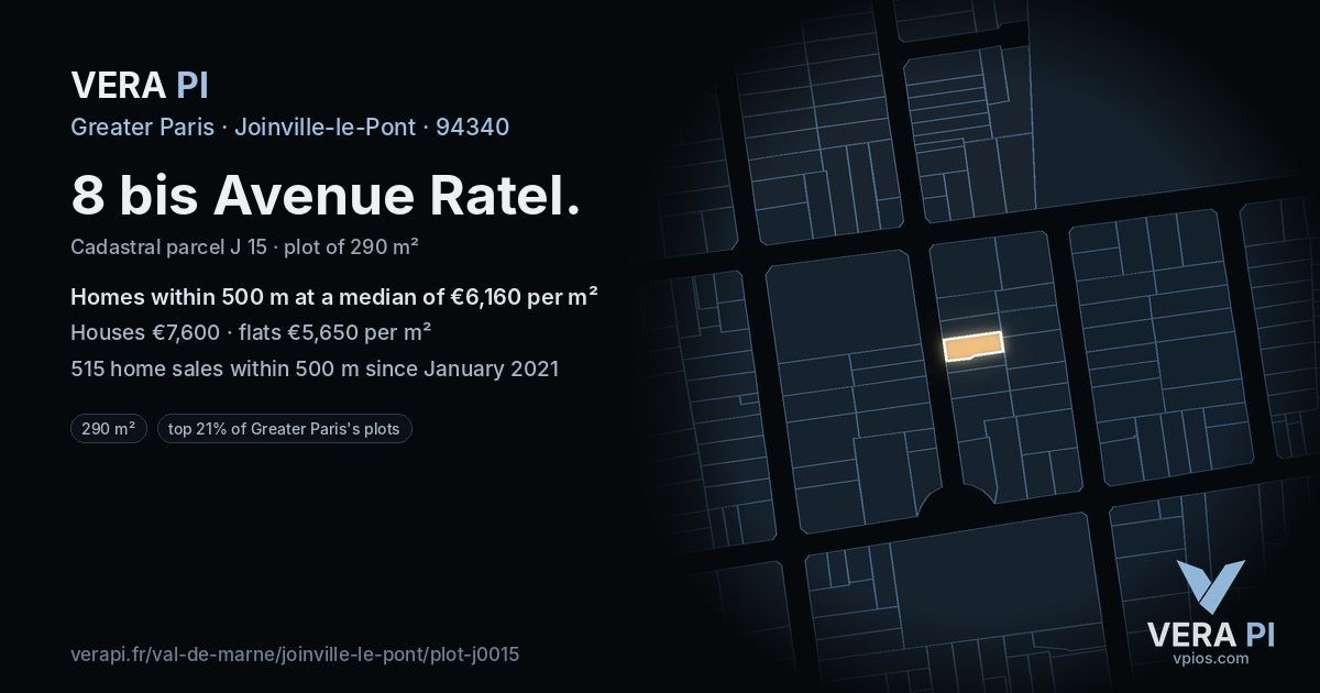 8 bis Avenue Ratel, Joinville-le-Pont at night – the plot lit, the parcels around coloured by the prices near them