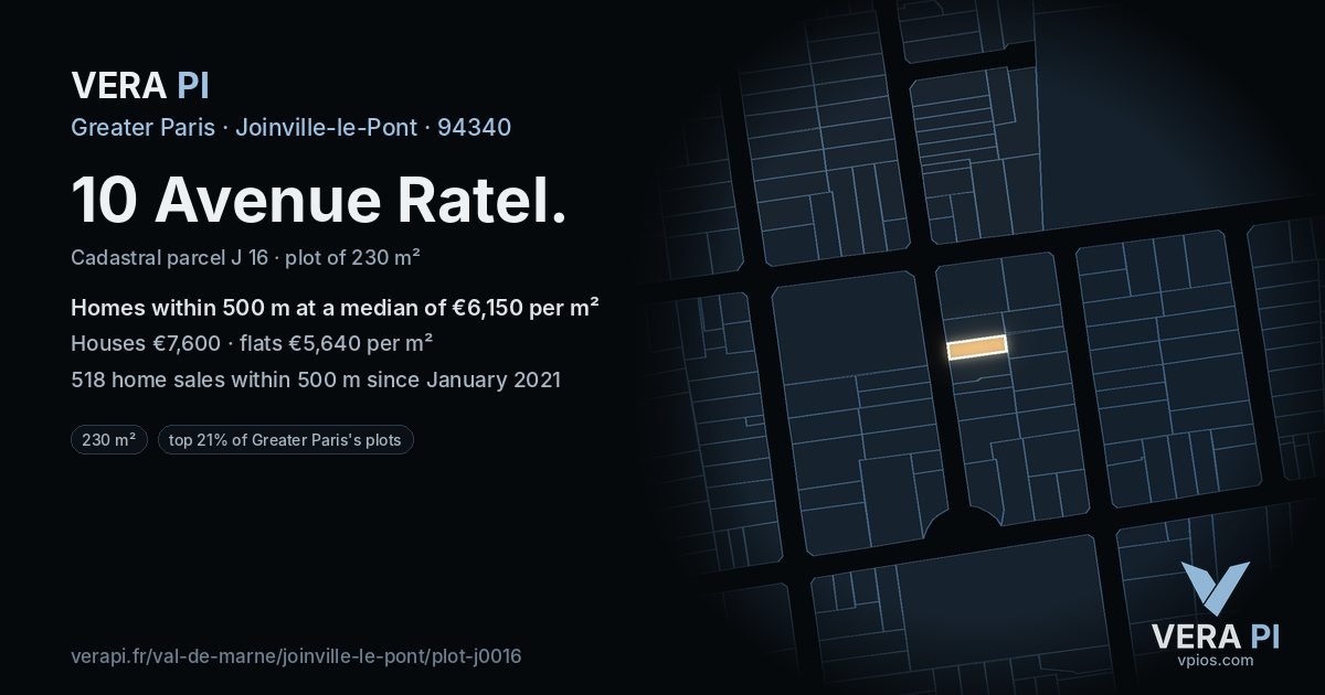 10 Avenue Ratel, Joinville-le-Pont at night – the plot lit, the parcels around coloured by the prices near them