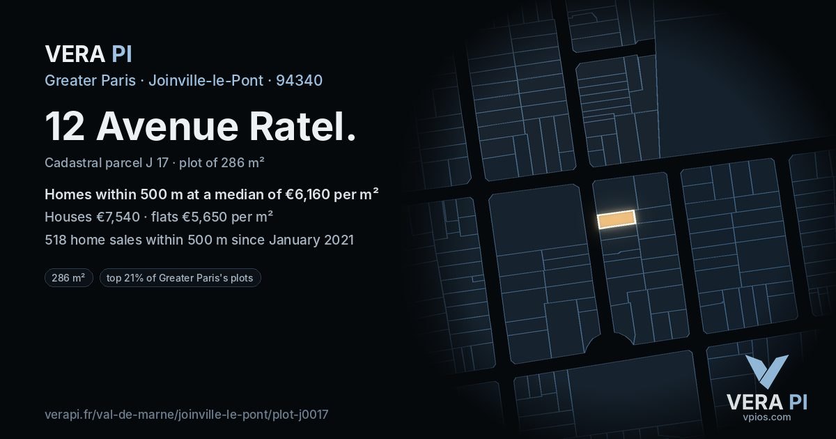 12 Avenue Ratel, Joinville-le-Pont at night – the plot lit, the parcels around coloured by the prices near them