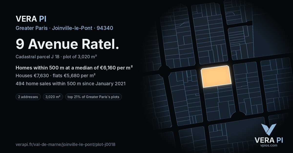 9 Avenue Ratel, Joinville-le-Pont at night – the plot lit, the parcels around coloured by the prices near them