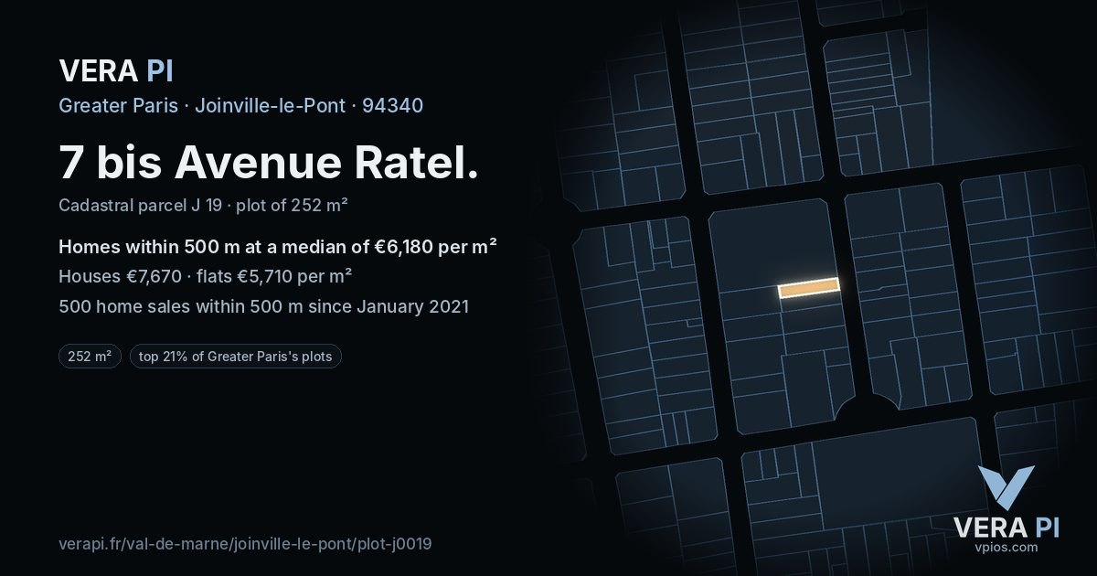 7 bis Avenue Ratel, Joinville-le-Pont at night – the plot lit, the parcels around coloured by the prices near them