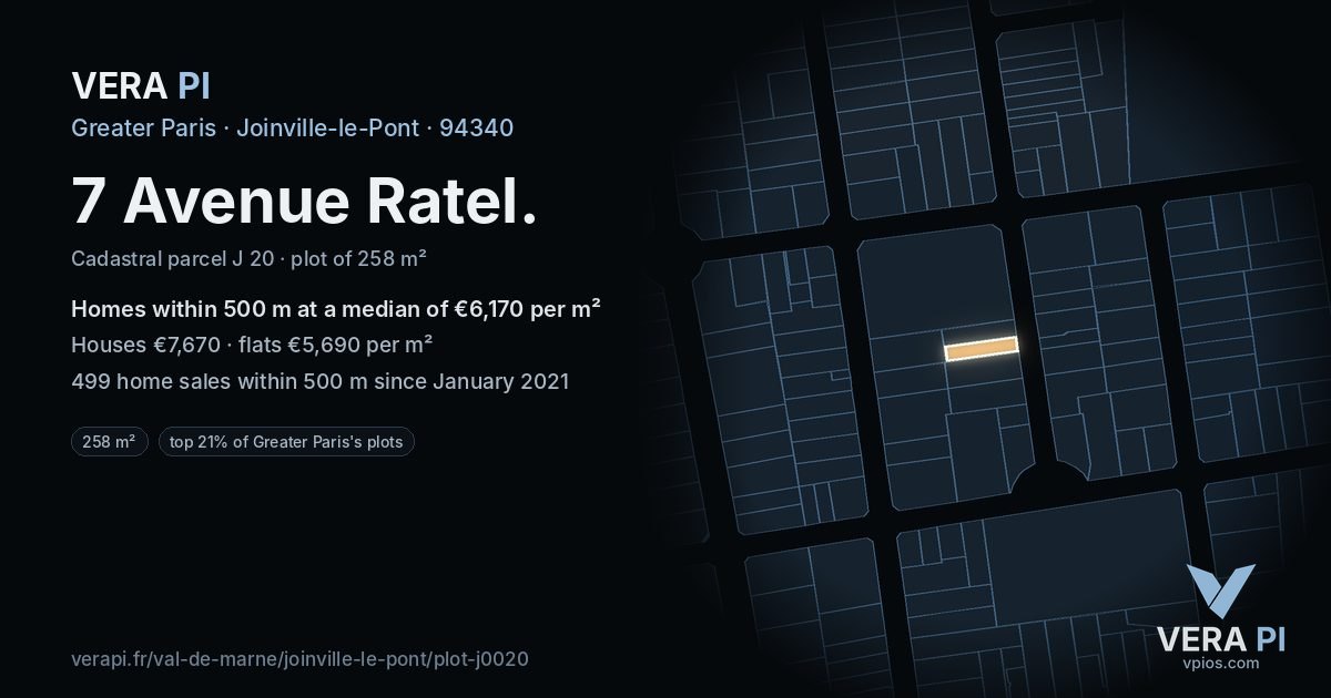 7 Avenue Ratel, Joinville-le-Pont at night – the plot lit, the parcels around coloured by the prices near them