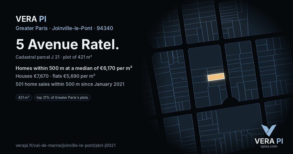 5 Avenue Ratel, Joinville-le-Pont at night – the plot lit, the parcels around coloured by the prices near them