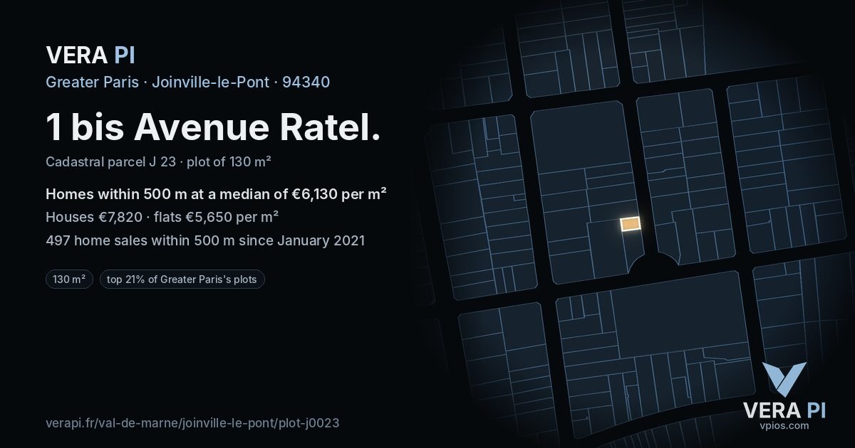 1 bis Avenue Ratel, Joinville-le-Pont at night – the plot lit, the parcels around coloured by the prices near them