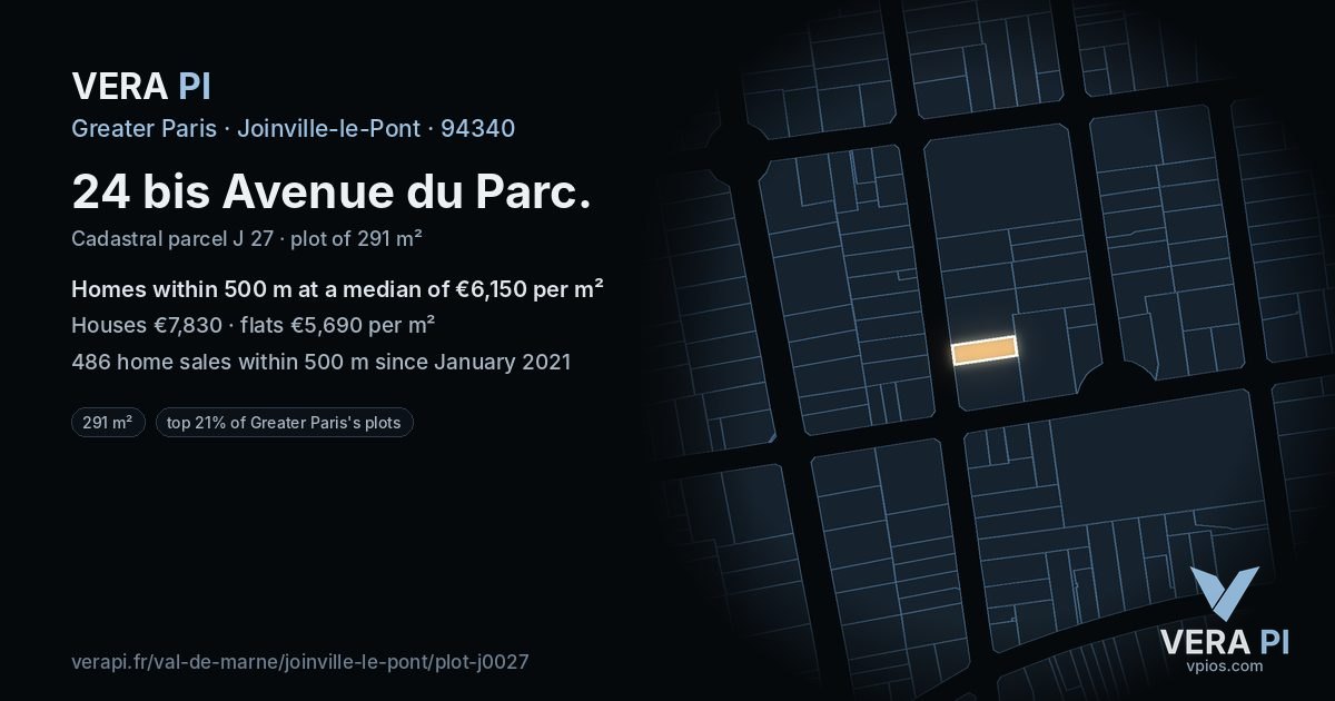24 bis Avenue du Parc, Joinville-le-Pont at night – the plot lit, the parcels around coloured by the prices near them