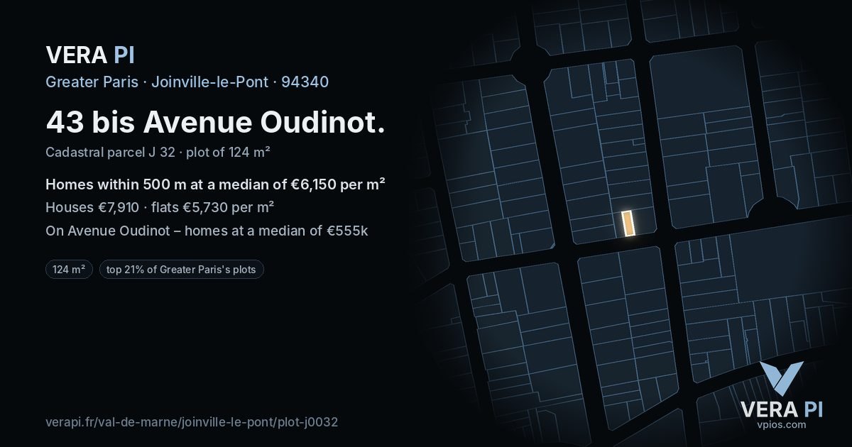 43 bis Avenue Oudinot, Joinville-le-Pont at night – the plot lit, the parcels around coloured by the prices near them