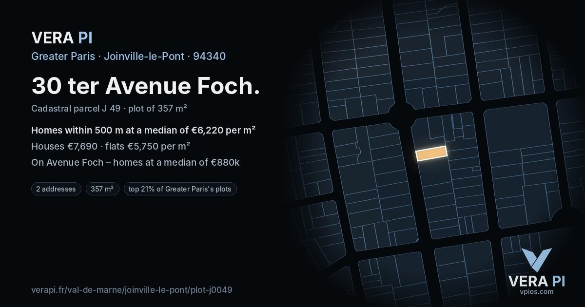 30 ter Avenue Foch, Joinville-le-Pont at night – the plot lit, the parcels around coloured by the prices near them