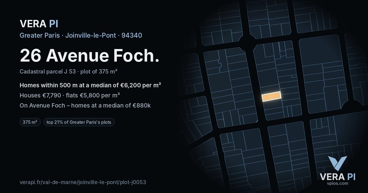 26 Avenue Foch, Joinville-le-Pont at night – the plot lit, the parcels around coloured by the prices near them