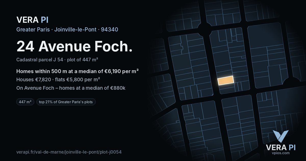 24 Avenue Foch, Joinville-le-Pont at night – the plot lit, the parcels around coloured by the prices near them
