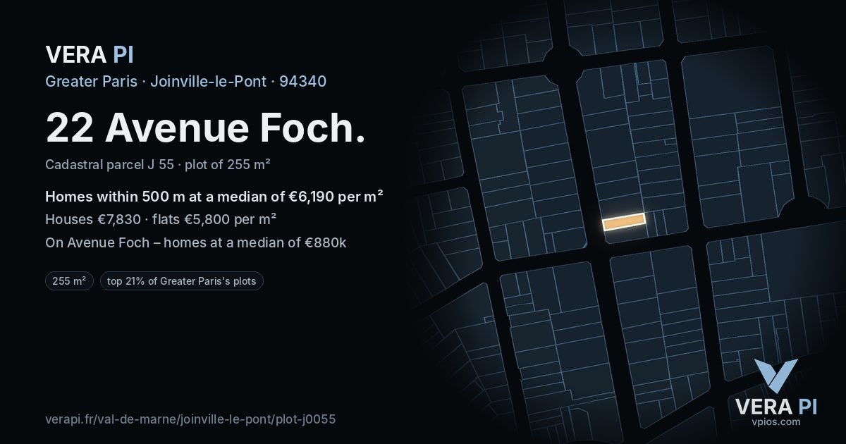 22 Avenue Foch, Joinville-le-Pont at night – the plot lit, the parcels around coloured by the prices near them