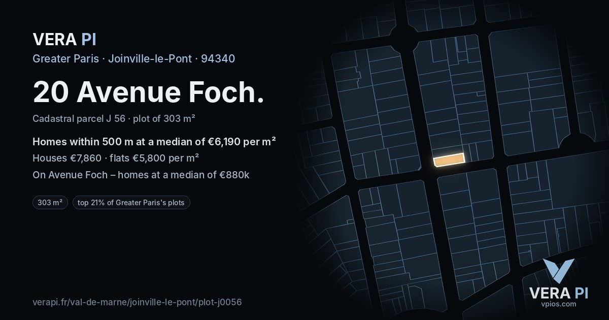 20 Avenue Foch, Joinville-le-Pont at night – the plot lit, the parcels around coloured by the prices near them