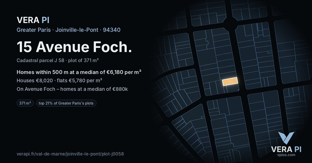 15 Avenue Foch, Joinville-le-Pont at night – the plot lit, the parcels around coloured by the prices near them