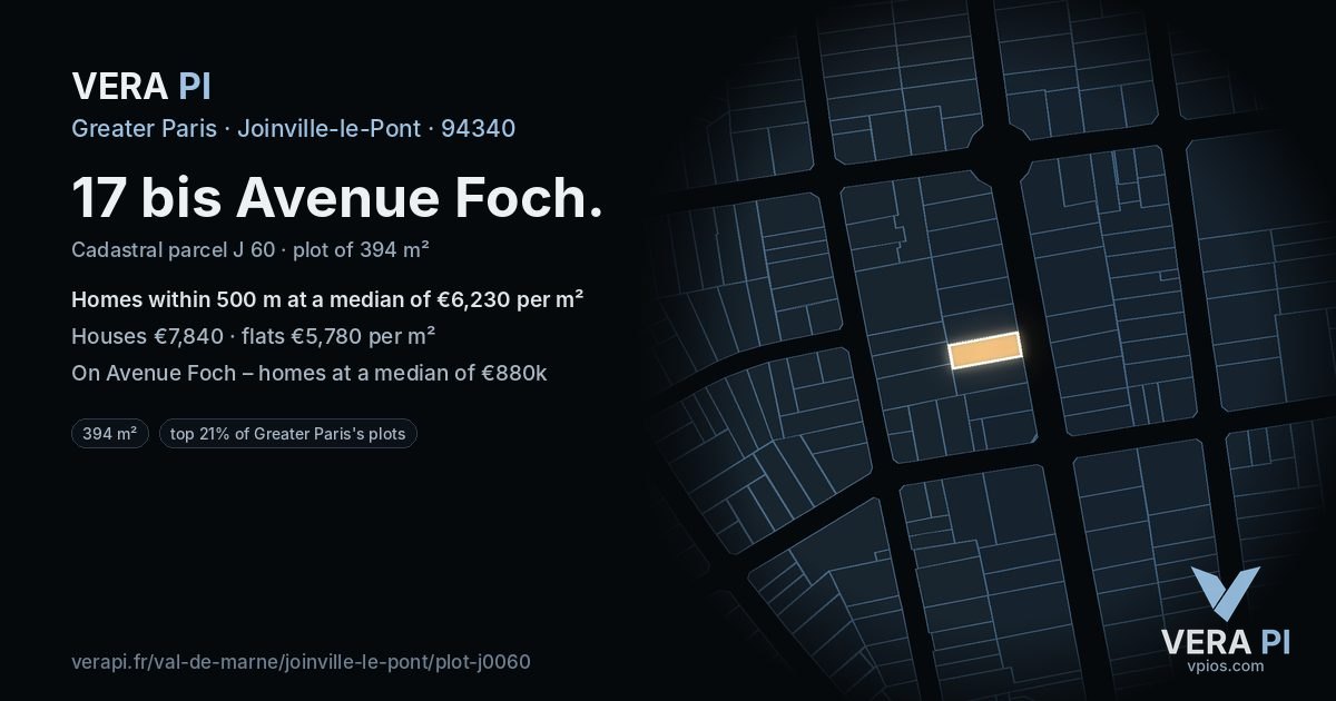 17 bis Avenue Foch, Joinville-le-Pont at night – the plot lit, the parcels around coloured by the prices near them