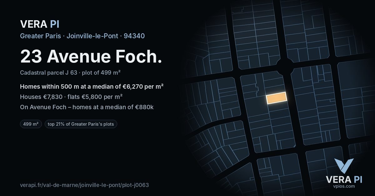 23 Avenue Foch, Joinville-le-Pont at night – the plot lit, the parcels around coloured by the prices near them