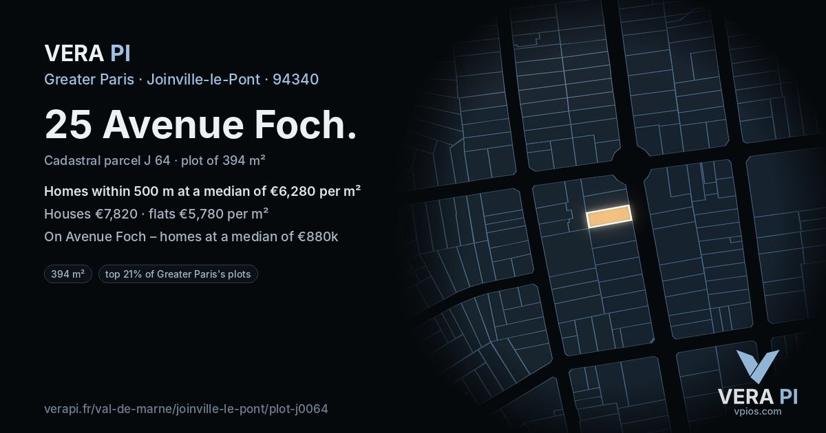 25 Avenue Foch, Joinville-le-Pont at night – the plot lit, the parcels around coloured by the prices near them