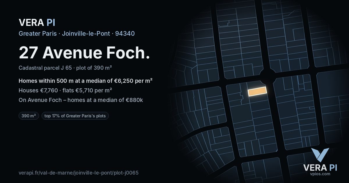 27 Avenue Foch, Joinville-le-Pont at night – the plot lit, the parcels around coloured by the prices near them