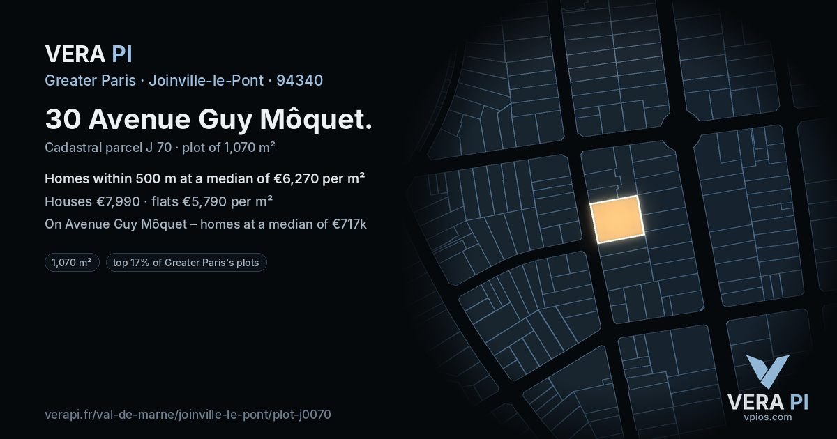 30 Avenue Guy Môquet, Joinville-le-Pont at night – the plot lit, the parcels around coloured by the prices near them