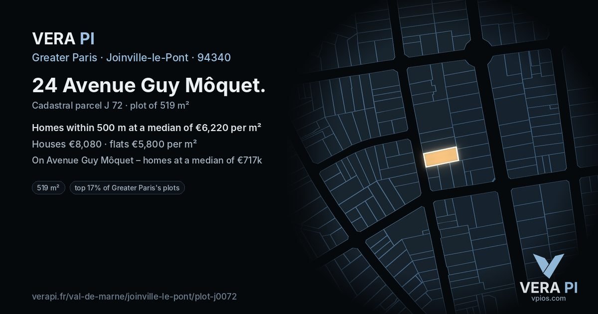 24 Avenue Guy Môquet, Joinville-le-Pont at night – the plot lit, the parcels around coloured by the prices near them