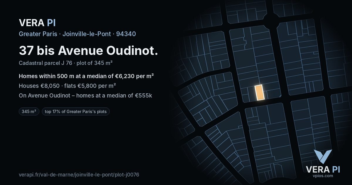 37 bis Avenue Oudinot, Joinville-le-Pont at night – the plot lit, the parcels around coloured by the prices near them