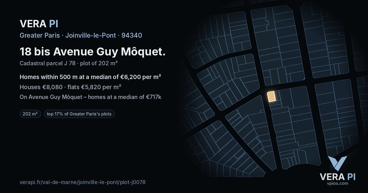 18 bis Avenue Guy Môquet, Joinville-le-Pont at night – the plot lit, the parcels around coloured by the prices near them