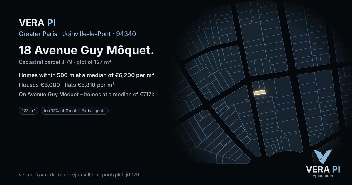 18 Avenue Guy Môquet, Joinville-le-Pont at night – the plot lit, the parcels around coloured by the prices near them