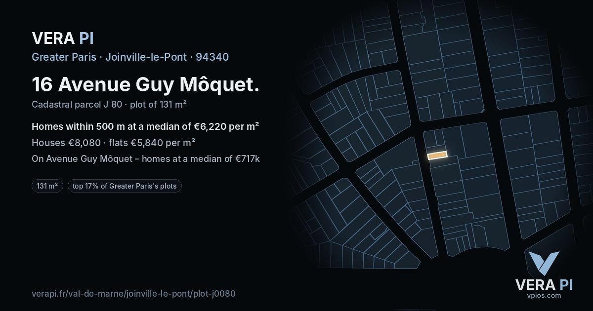 16 Avenue Guy Môquet, Joinville-le-Pont at night – the plot lit, the parcels around coloured by the prices near them