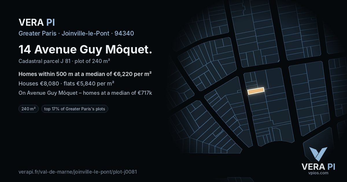 14 Avenue Guy Môquet, Joinville-le-Pont at night – the plot lit, the parcels around coloured by the prices near them