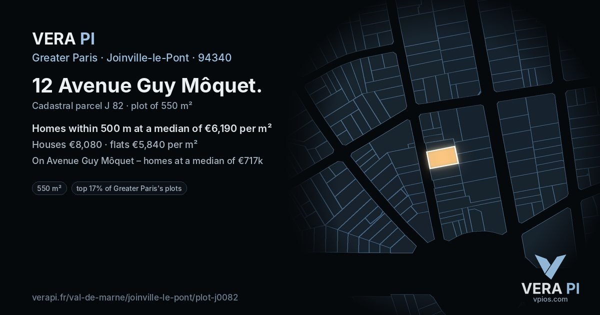 12 Avenue Guy Môquet, Joinville-le-Pont at night – the plot lit, the parcels around coloured by the prices near them