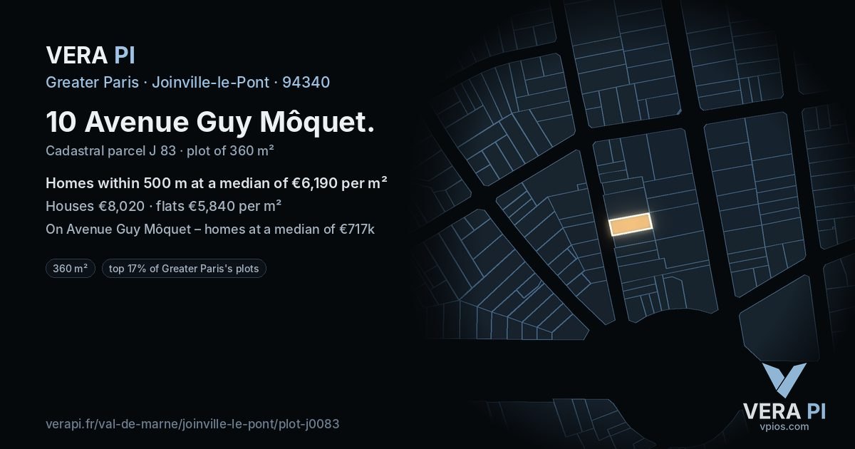 10 Avenue Guy Môquet, Joinville-le-Pont at night – the plot lit, the parcels around coloured by the prices near them