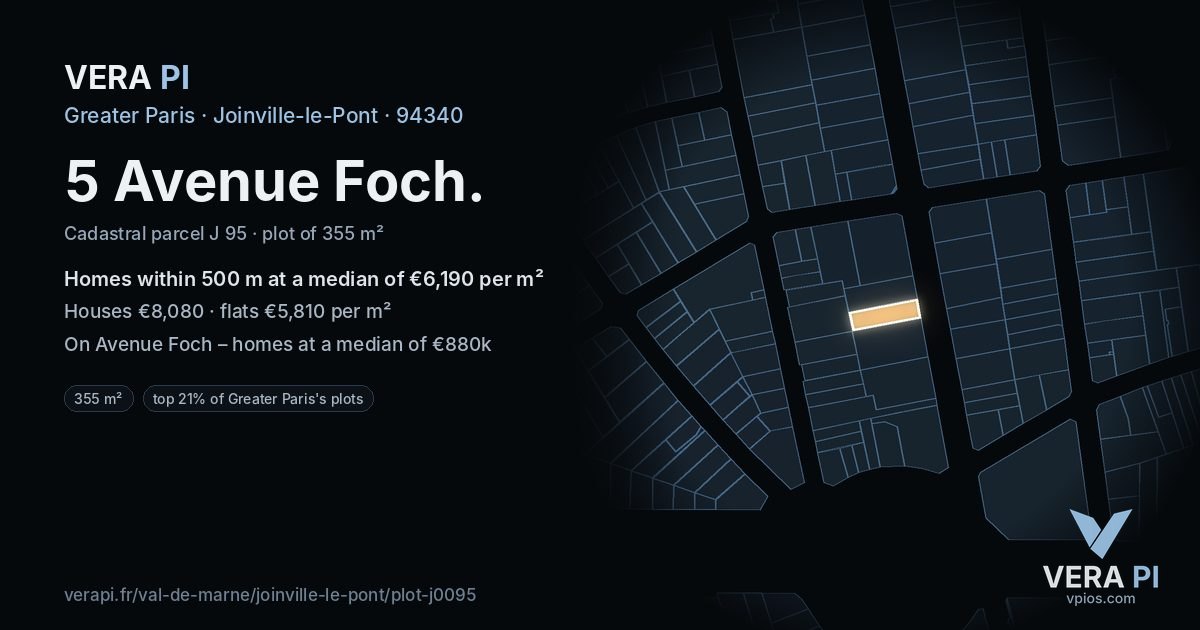 5 Avenue Foch, Joinville-le-Pont at night – the plot lit, the parcels around coloured by the prices near them