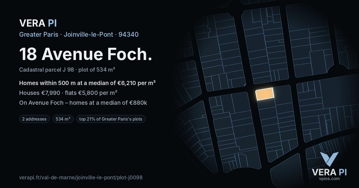 18 Avenue Foch, Joinville-le-Pont at night – the plot lit, the parcels around coloured by the prices near them