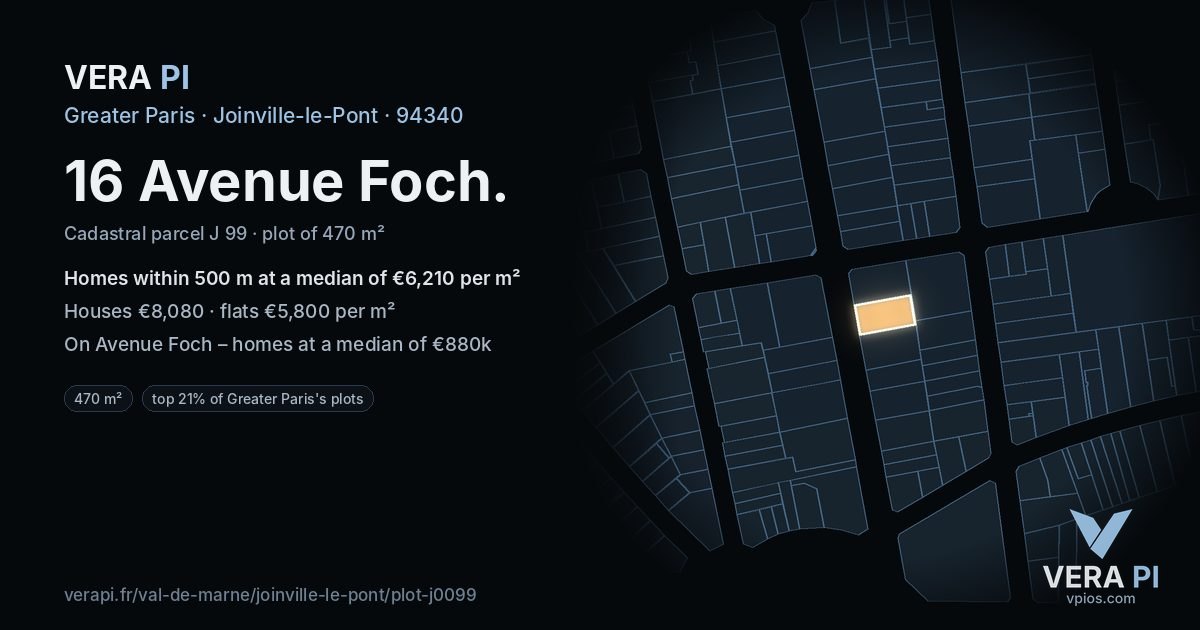 16 Avenue Foch, Joinville-le-Pont at night – the plot lit, the parcels around coloured by the prices near them