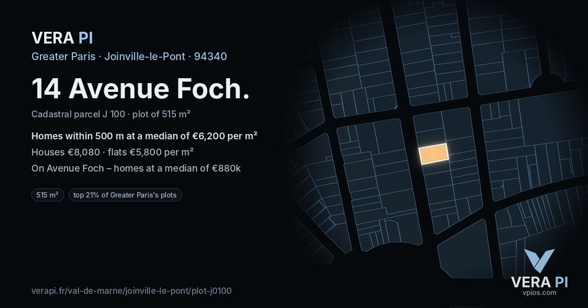 14 Avenue Foch, Joinville-le-Pont at night – the plot lit, the parcels around coloured by the prices near them