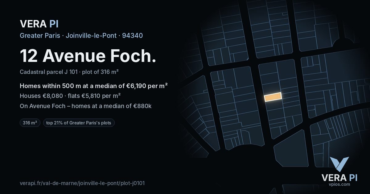12 Avenue Foch, Joinville-le-Pont at night – the plot lit, the parcels around coloured by the prices near them